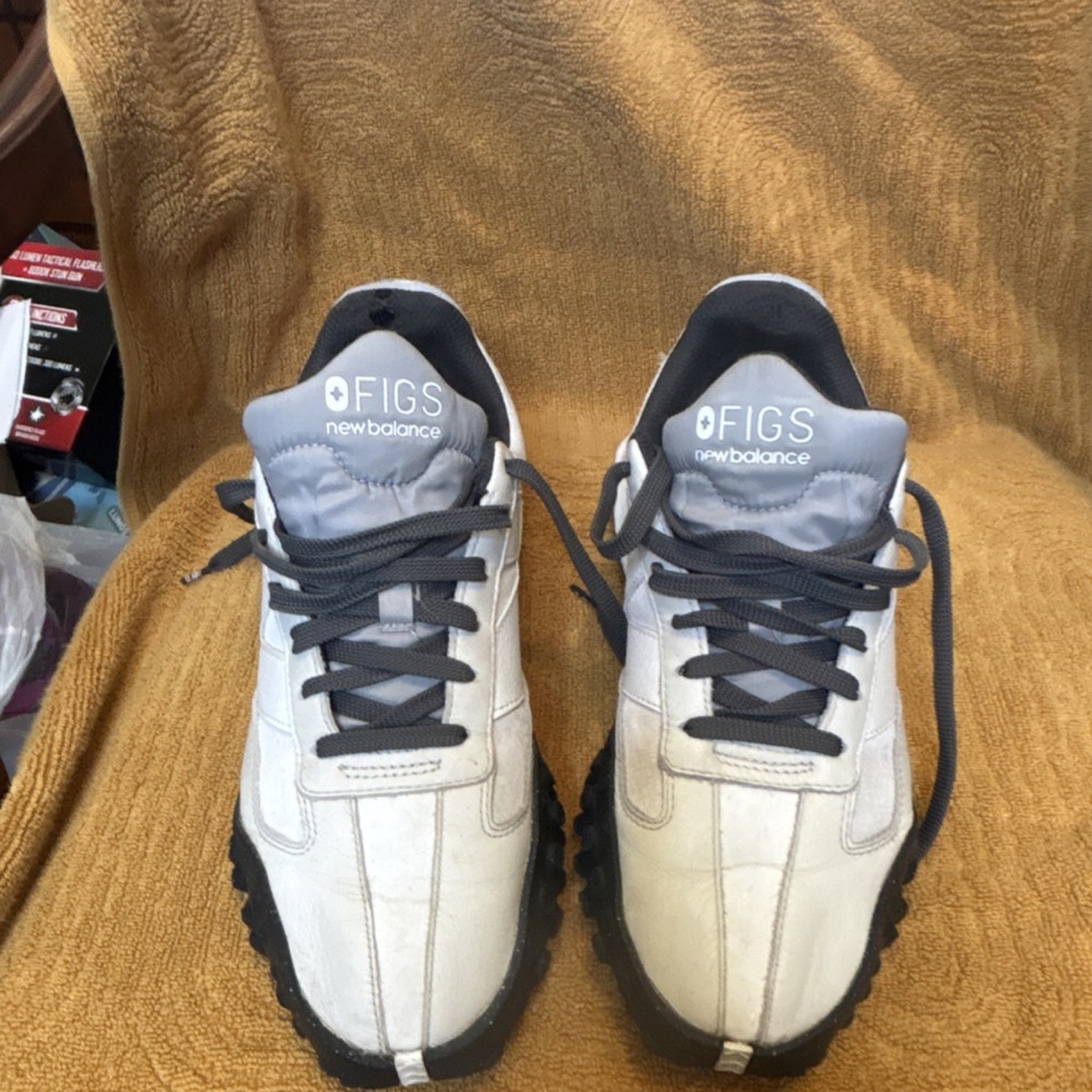 New Balance FIGS Men's White Black Leather Low Top Athletic Sneakers, Cushioned
